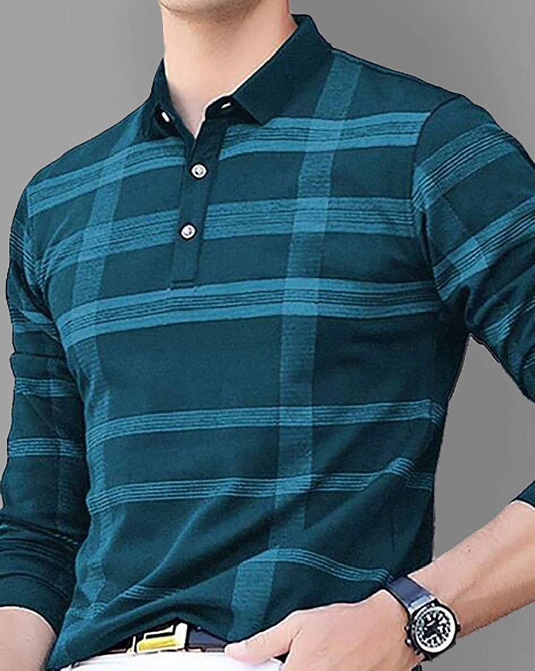 Ausk Men Printed Polo Neck Cotton Blend Teal T-Shirt