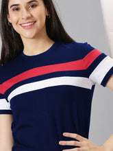 Load image into Gallery viewer, AUSK Women&#39;s Colorblocked Round Neck Half Sleeve Casual T-Shirt
