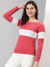 Load image into Gallery viewer, AUSK Women&#39;s Colorblocked Round Neck Full Sleeve Casual T-Shirt
