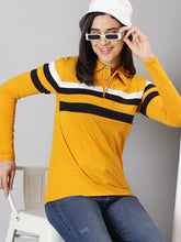 Load image into Gallery viewer, AUSK Women&#39;s Striped Polo Neck Full Sleeve Polo T-Shirt
