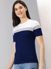 Load image into Gallery viewer, AUSK Women&#39;s Colorblocked Round Neck Half Sleeve Casual T-Shirt
