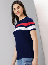 Load image into Gallery viewer, AUSK Women&#39;s Colorblocked Round Neck Half Sleeve Casual T-Shirt
