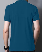 Load image into Gallery viewer, Ausk Men Printed Polo Neck Cotton Blend Teal T-Shirt
