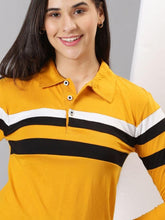 Load image into Gallery viewer, AUSK Women&#39;s Striped Polo Neck Full Sleeve Polo T-Shirt
