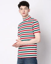 Load image into Gallery viewer, 7 Shores Cotton Stripes Half Sleeves Round Neck Mens T-Shirt
