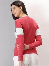 Load image into Gallery viewer, AUSK Women&#39;s Colorblocked Round Neck Full Sleeve Casual T-Shirt
