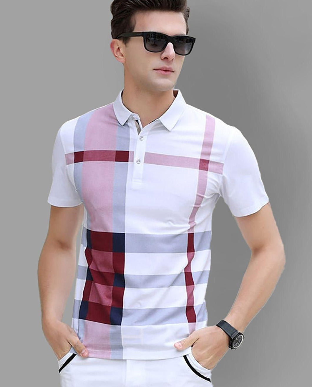 Ausk Men Printed Polo Neck Cotton Blend Wine T-Shirt