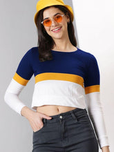 Load image into Gallery viewer, AUSK Women&#39;s Color Block Full Sleeve Crop Top
