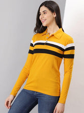 Load image into Gallery viewer, AUSK Women&#39;s Striped Polo Neck Full Sleeve Polo T-Shirt
