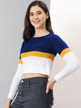 Load image into Gallery viewer, AUSK Women&#39;s Color Block Full Sleeve Crop Top
