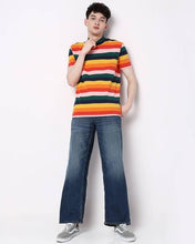 Load image into Gallery viewer, 7 Shores Cotton Stripes Half Sleeves Round Neck Mens T-Shirt
