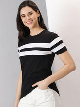 Load image into Gallery viewer, AUSK Women&#39;s Colorblocked Round Neck Half Sleeve Casual T-Shirt
