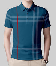 Load image into Gallery viewer, Ausk Men Printed Polo Neck Cotton Blend Teal T-Shirt
