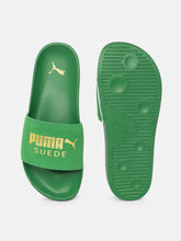 Load image into Gallery viewer, f32b303b-2323-4204-8c5d-127e956bcb9a1617798054534-Puma-Unisex-Green-Printed-Leadcat-FTR-Suede-Classic-Sliders-4.jpg
