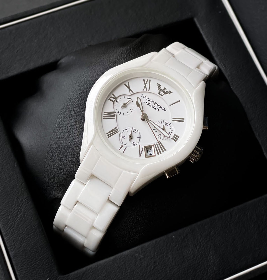 Emporio armani white hot sale watch price